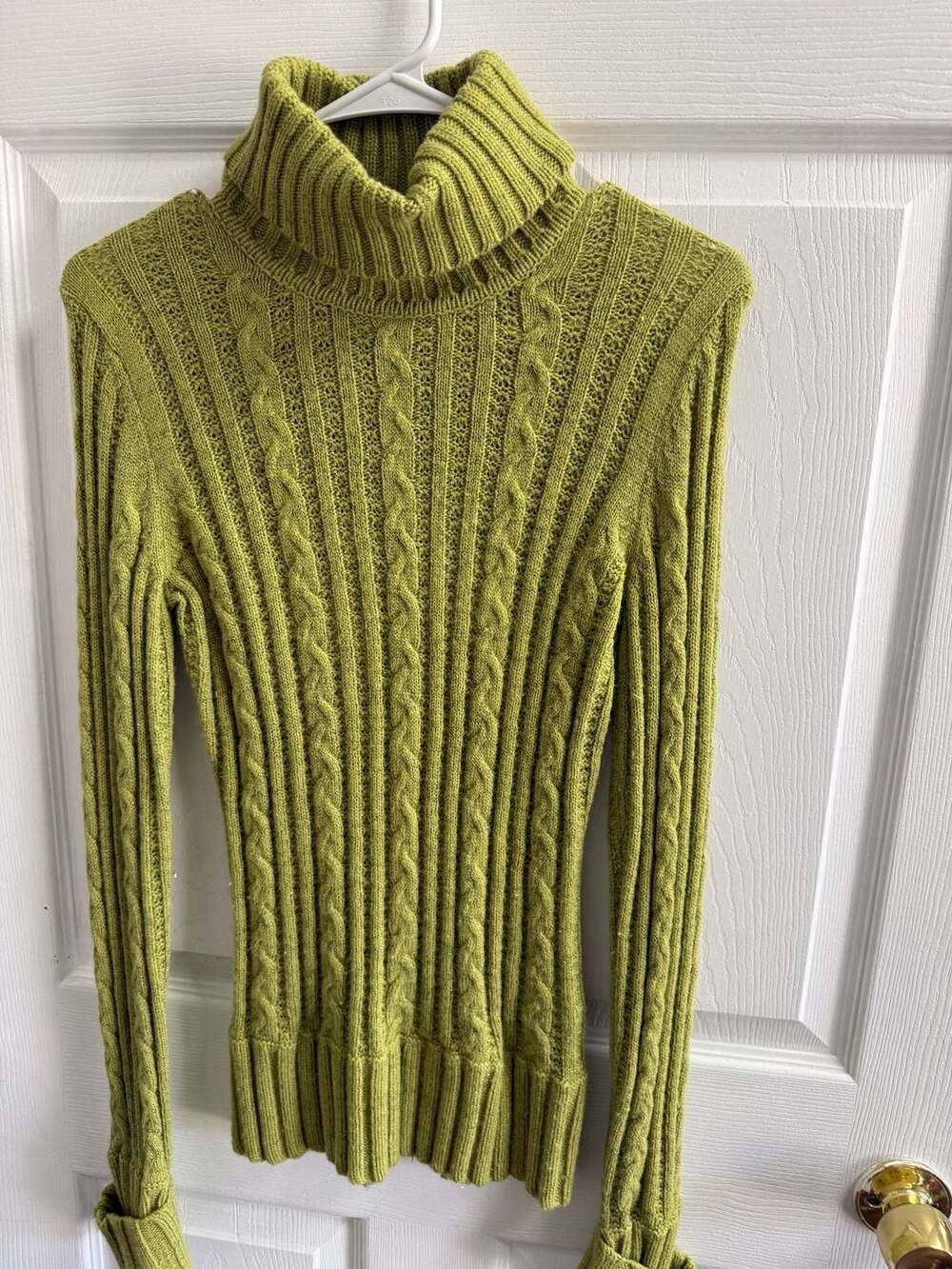 EXPRESS Green Metallic Cable Knit Turtleneck Sweater Size Large